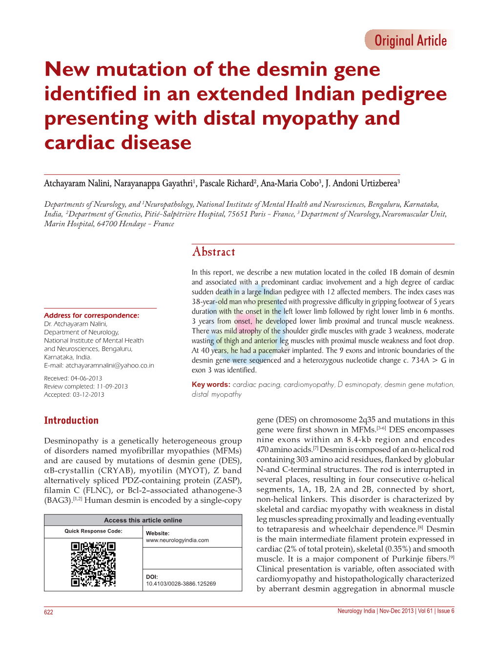 New Mutation of the Desmin Gene Identified in an Extended Indian Pedigree Presenting with Distal Myopathy and Cardiac Disease