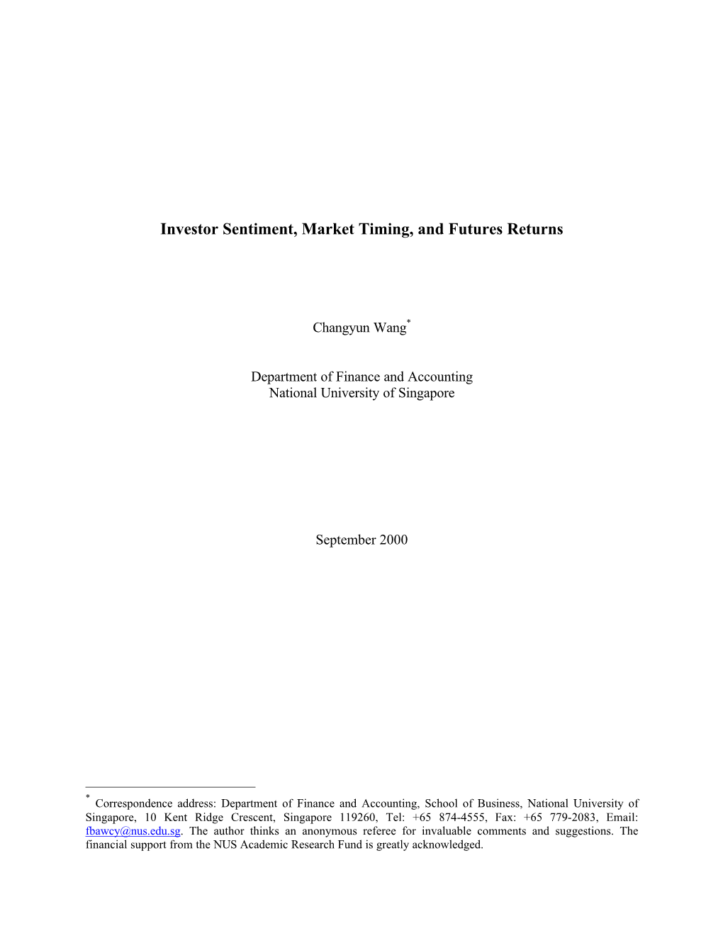 Investor Sentiment, Market Timing, and Futures Returns