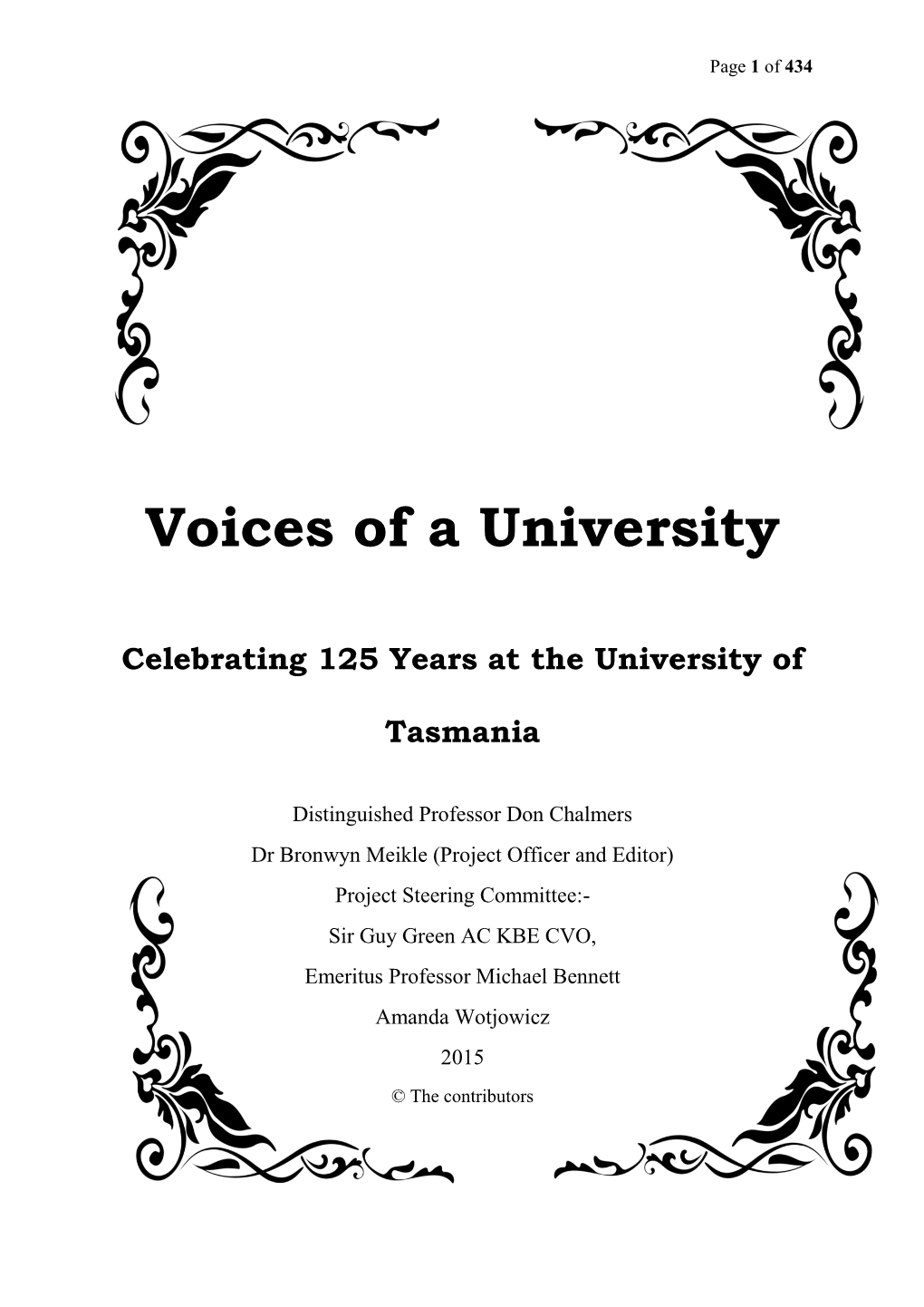 Voices of a University: Celebrating 125 Years at the University of Tasmania