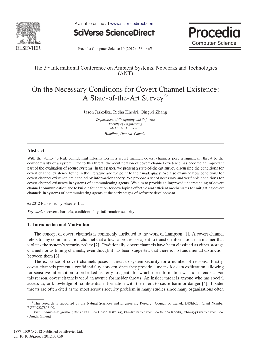 On the Necessary Conditions for Covert Channel Existence: a State-Of-The-Art Survey$