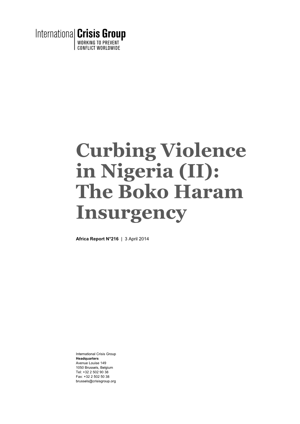Curbing Violence in Nigeria (II): the Boko Haram Insurgency