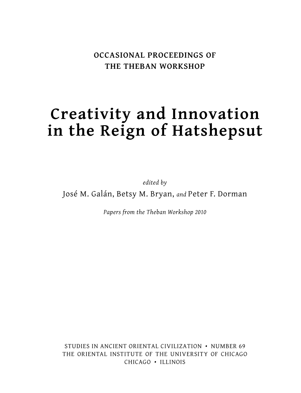 Creativity and Innovation in the Reign of Hatshepsut