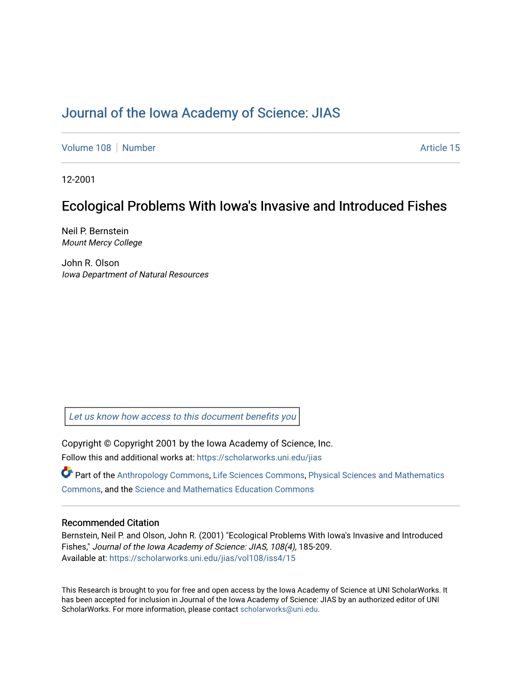 Ecological Problems with Iowa's Invasive and Introduced Fishes