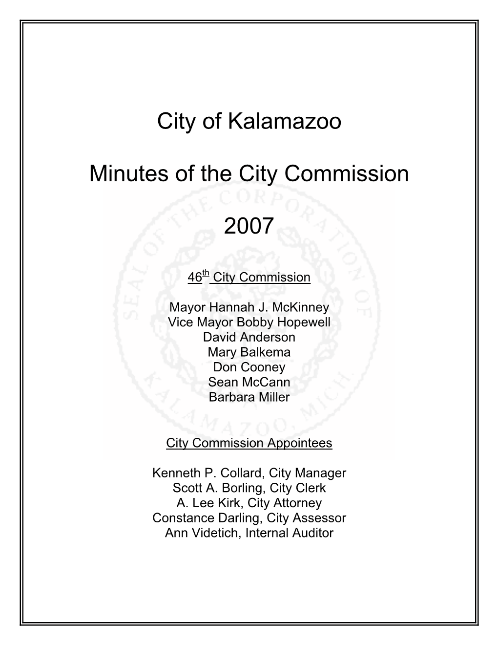 2007 City Commission Minutes