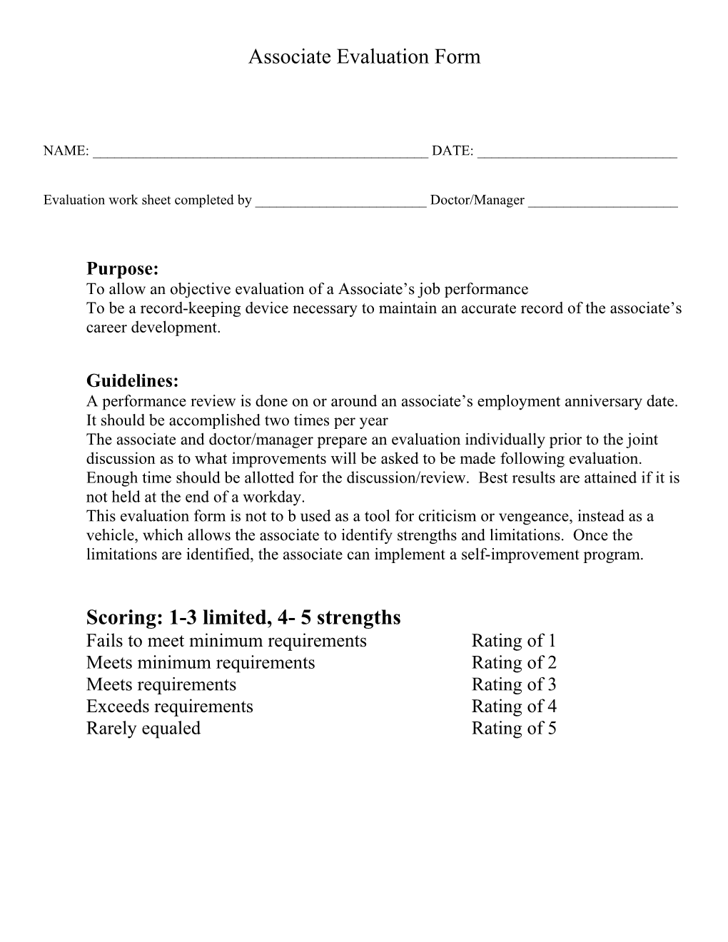 Team Member Evaluation Form