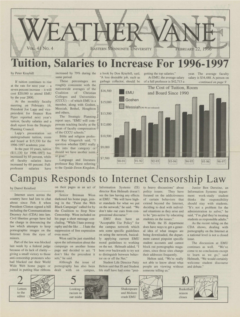 Tuition, Salaries to Increase for 1996-1997 by Peter Kraybill Increased by 79% During the a Book by Don Kraybill, Said, Getting the Top Salaries.” Year