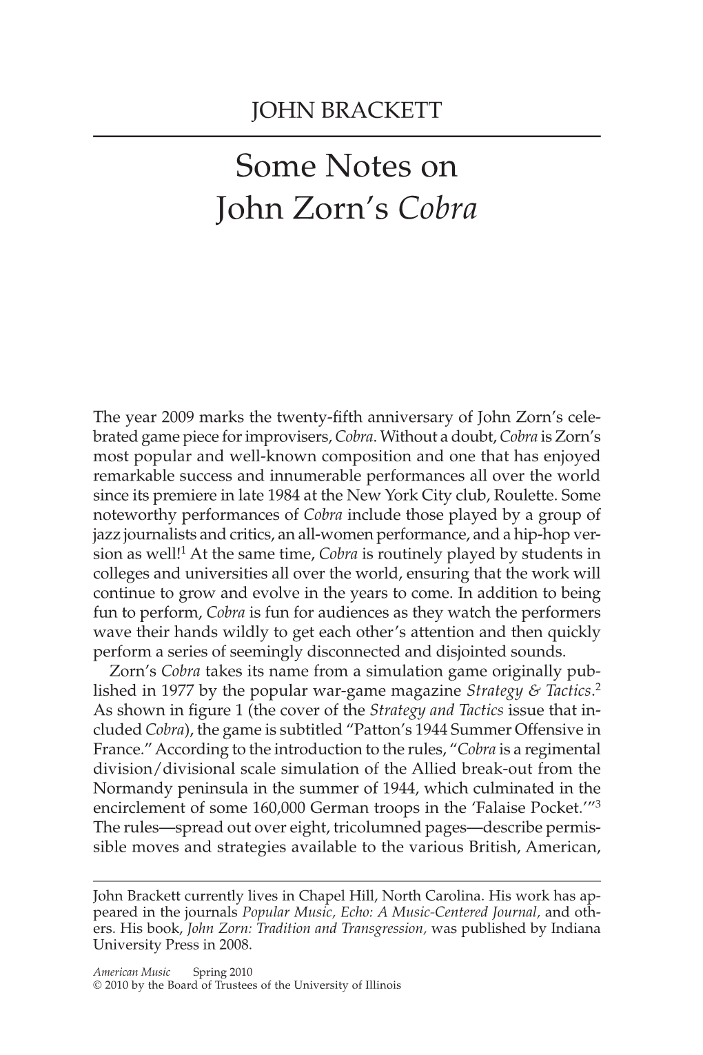 Some Notes on John Zorn's Cobra