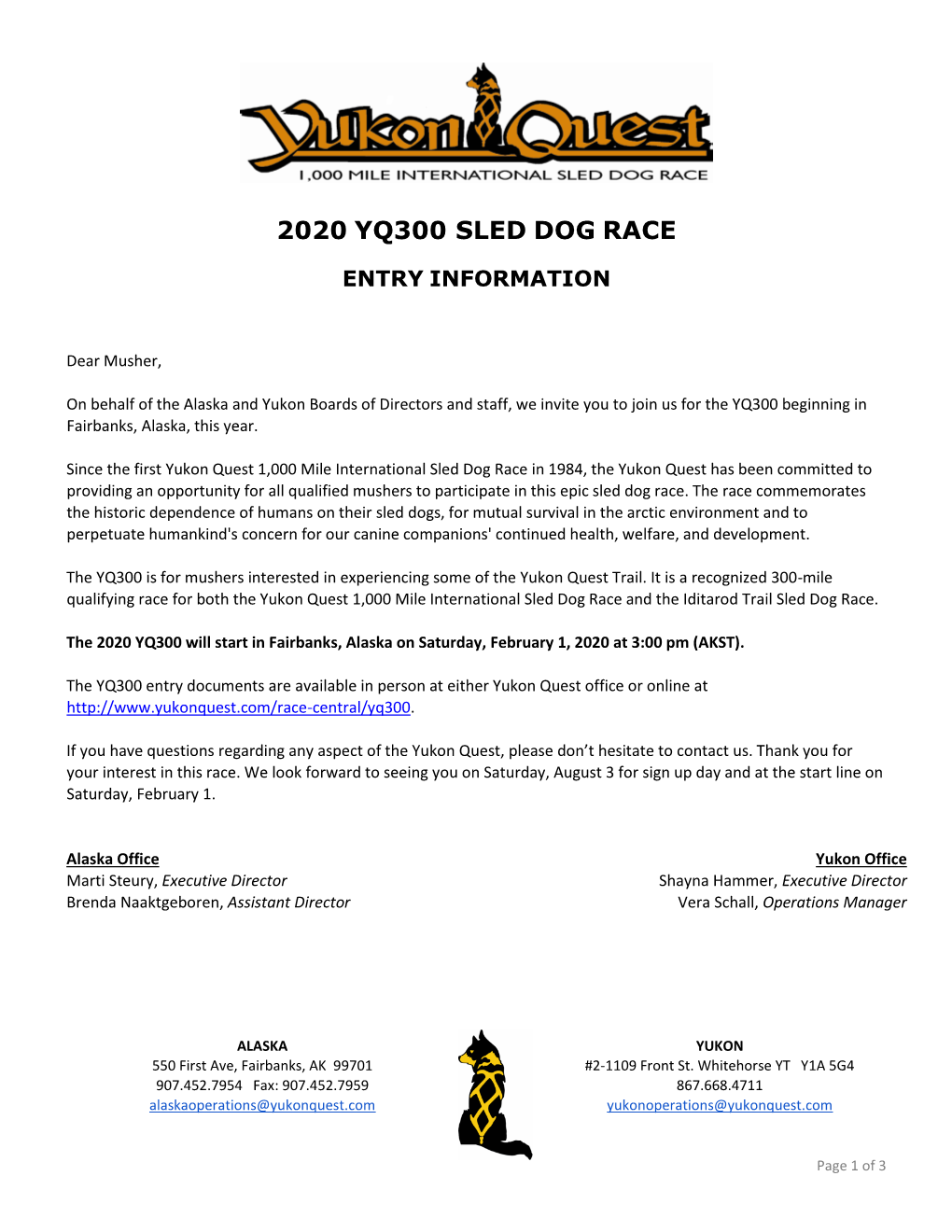 2020 Yq300 Sled Dog Race