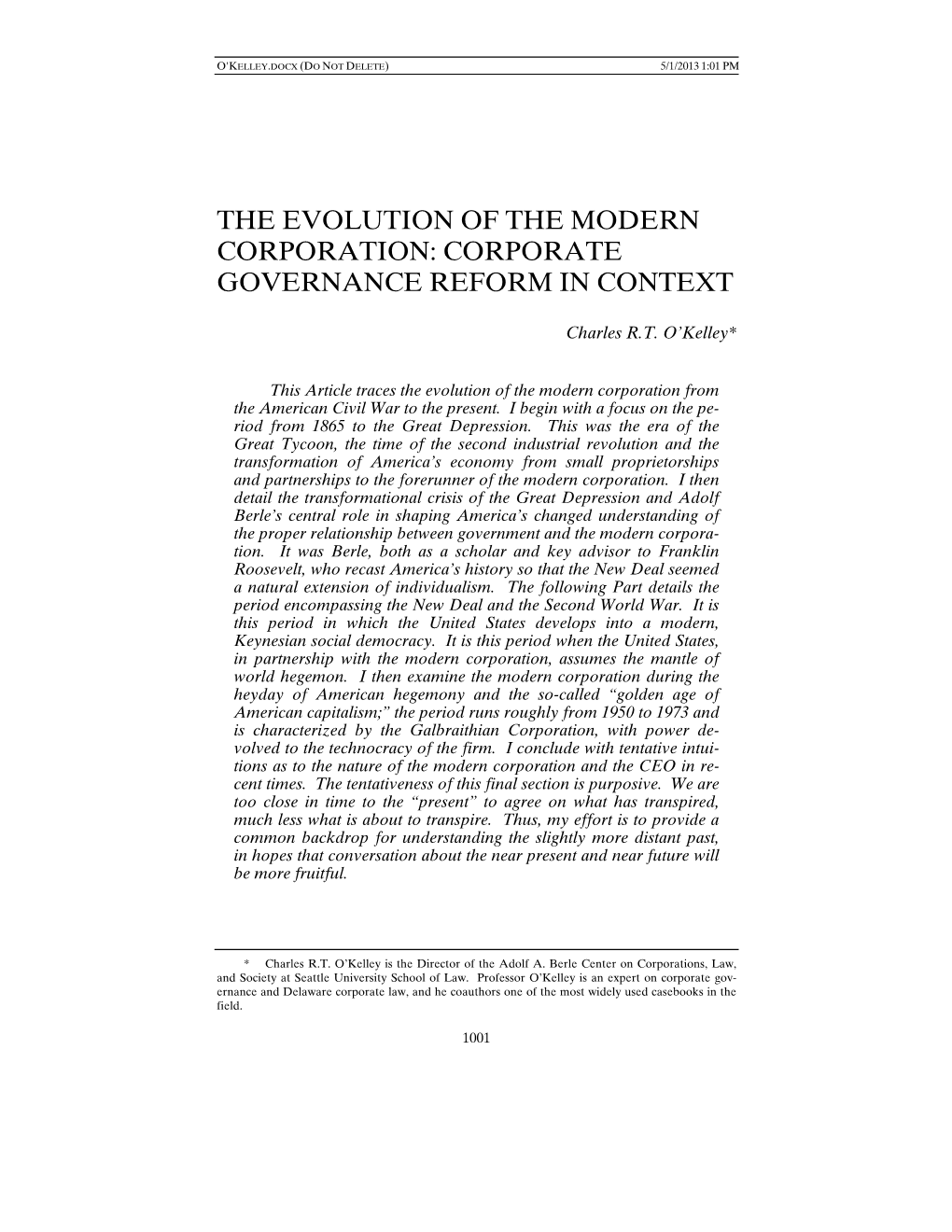 The Evolution of the Modern Corporation: Corporate Governance Reform in Context