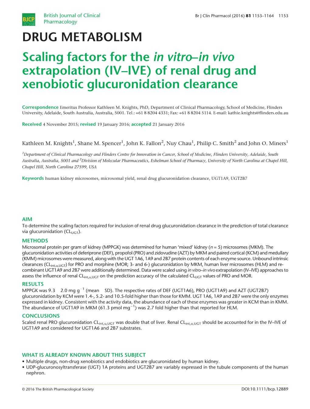 Scaling Factors for the in Vitro–In Vivo Extrapolation (IV–IVE) of Renal Drug and Xenobiotic Glucuronidation Clearance