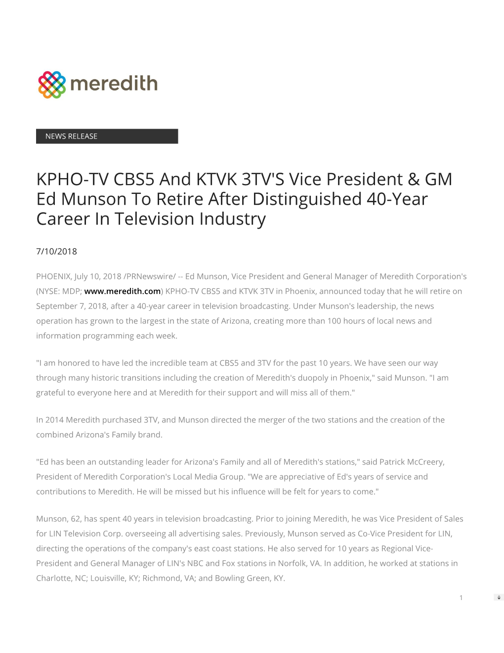 KPHO-TV CBS5 and KTVK 3TV's Vice President & GM Ed Munson To