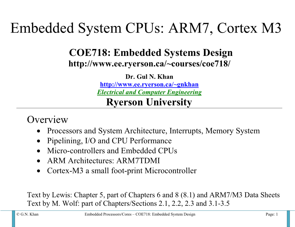 Embedded System Cpus: ARM7, Cortex M3