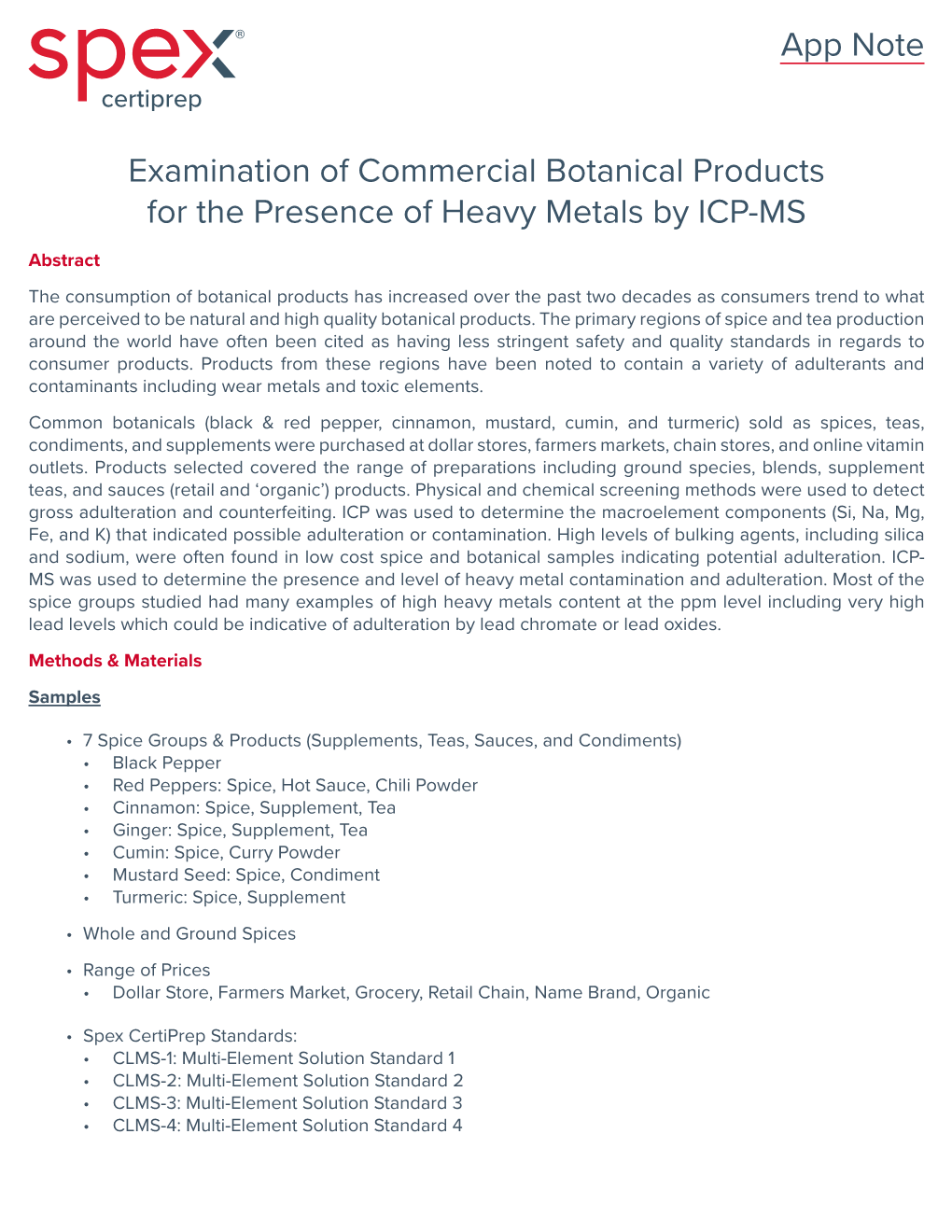 App Note Examination of Commercial Botanical Products for the Presence