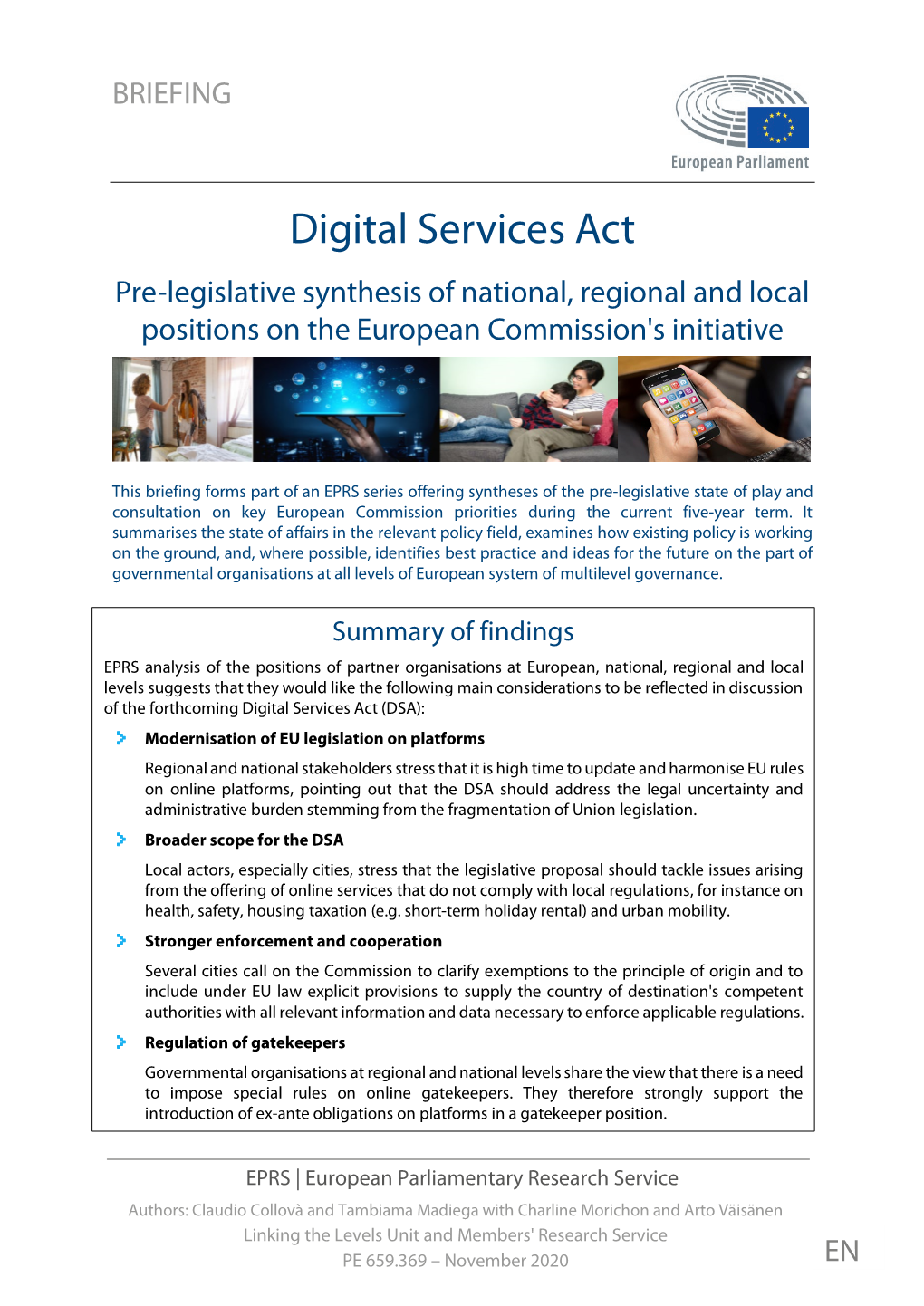 Digital Services Act Pre-Legislative Synthesis of National, Regional and Local Positions on the European Commission's Initiative