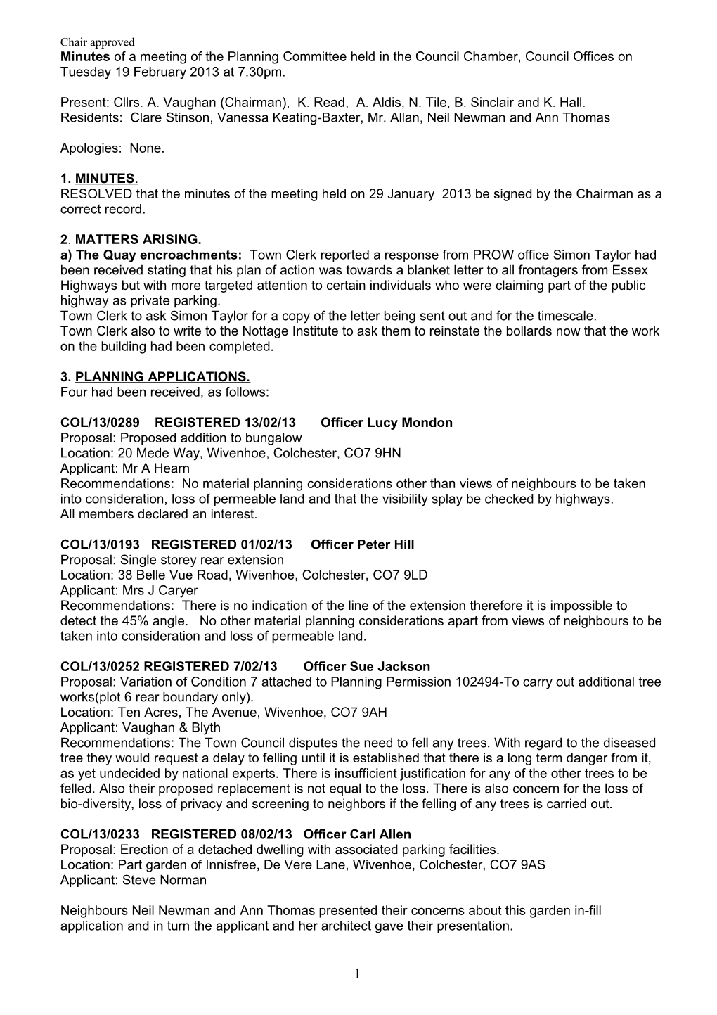 Minutes of a Meeting of the Planning Committee Held in the Council Chamber, Council Offices s1