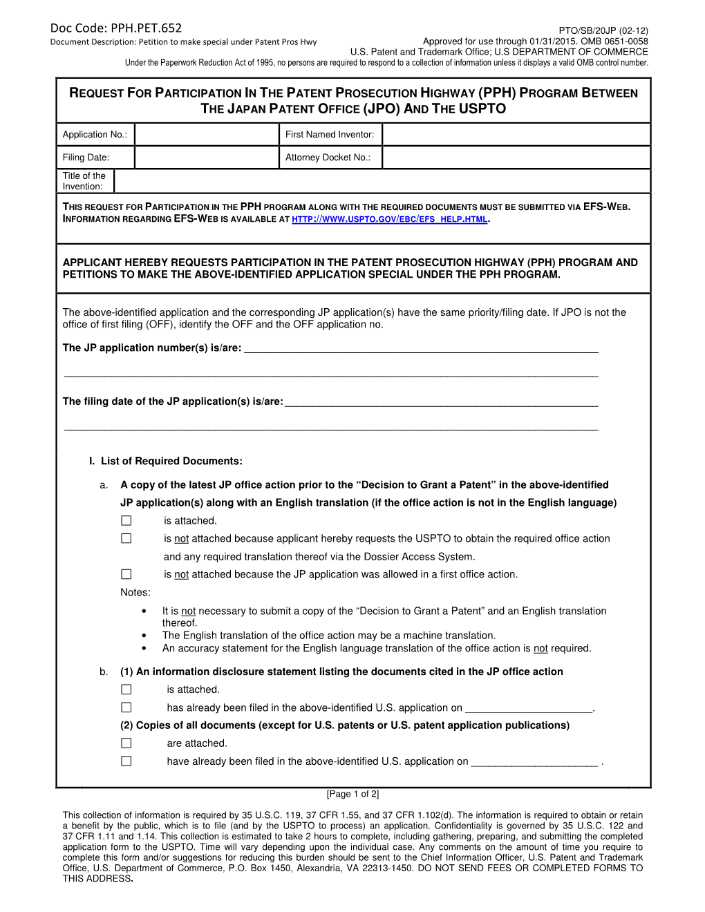 Doc Code: PPH.PET.652 the JAPAN PATENT OFFICE (JPO) and THE