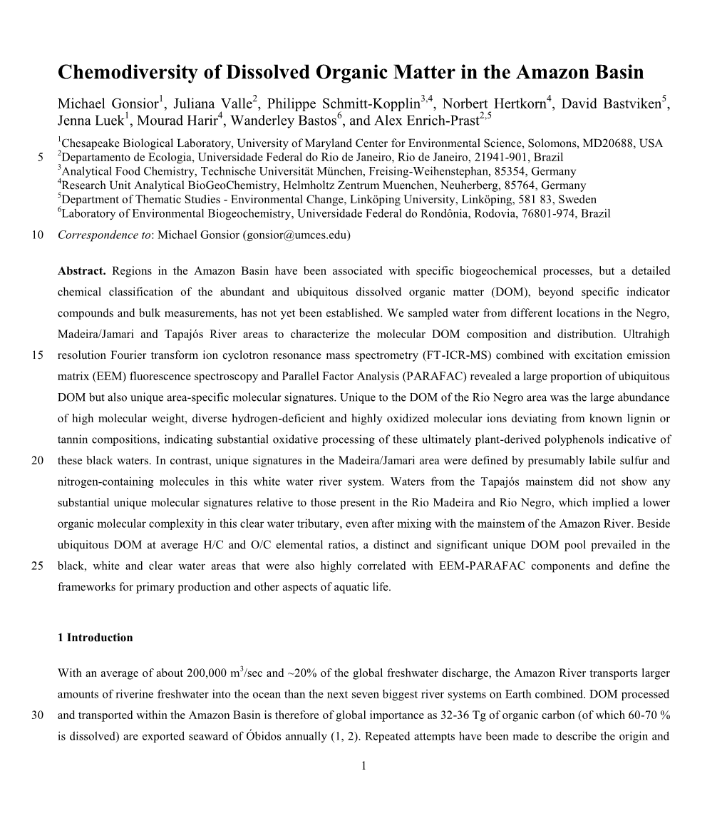 Chemodiversity of Dissolved Organic Matter in the Amazon Basin