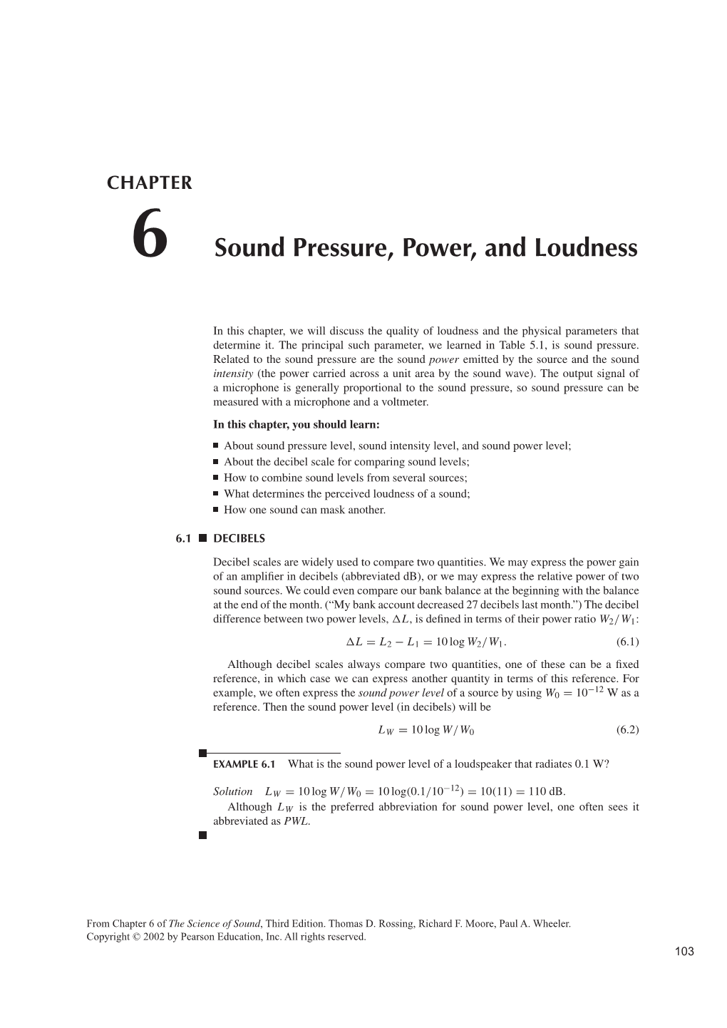 6 Sound Pressure, Power, and Loudness