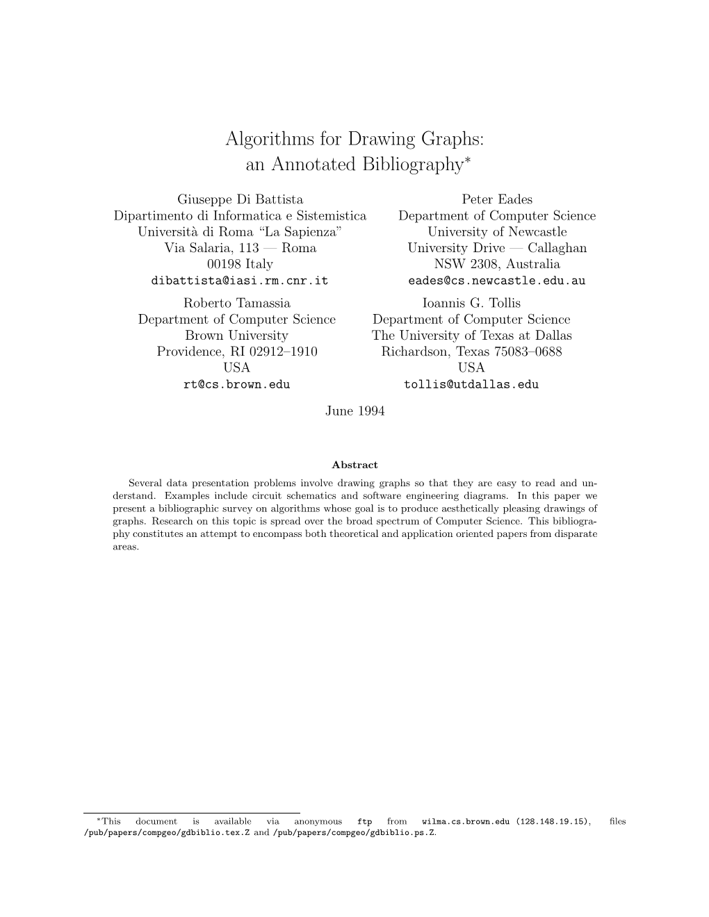 Algorithms for Drawing Graphs: an Annotated Bibliography∗