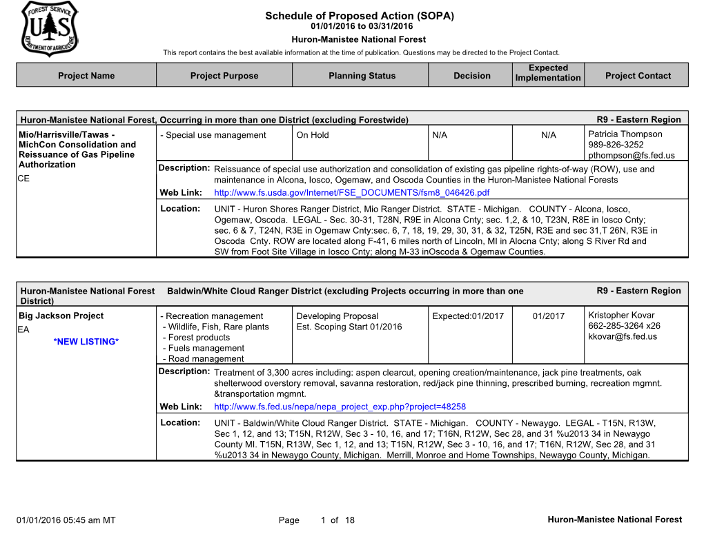 Schedule of Proposed Action (SOPA)