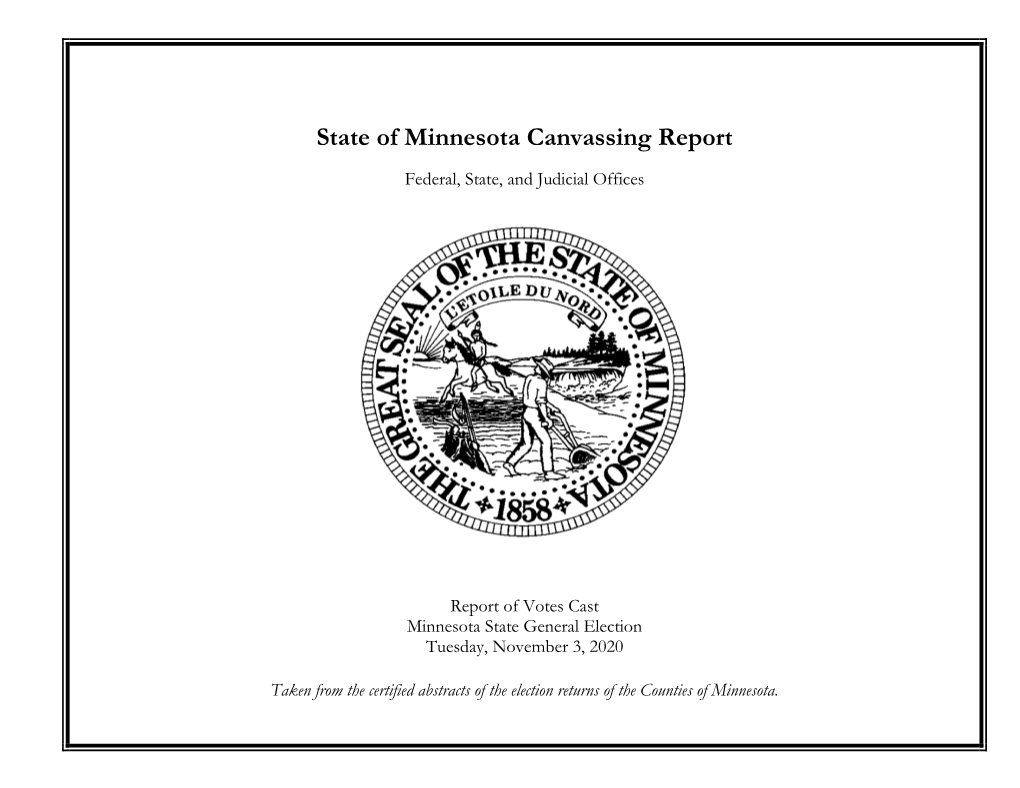 State of Minnesota Canvassing Report Federal, State, and Judicial Offices