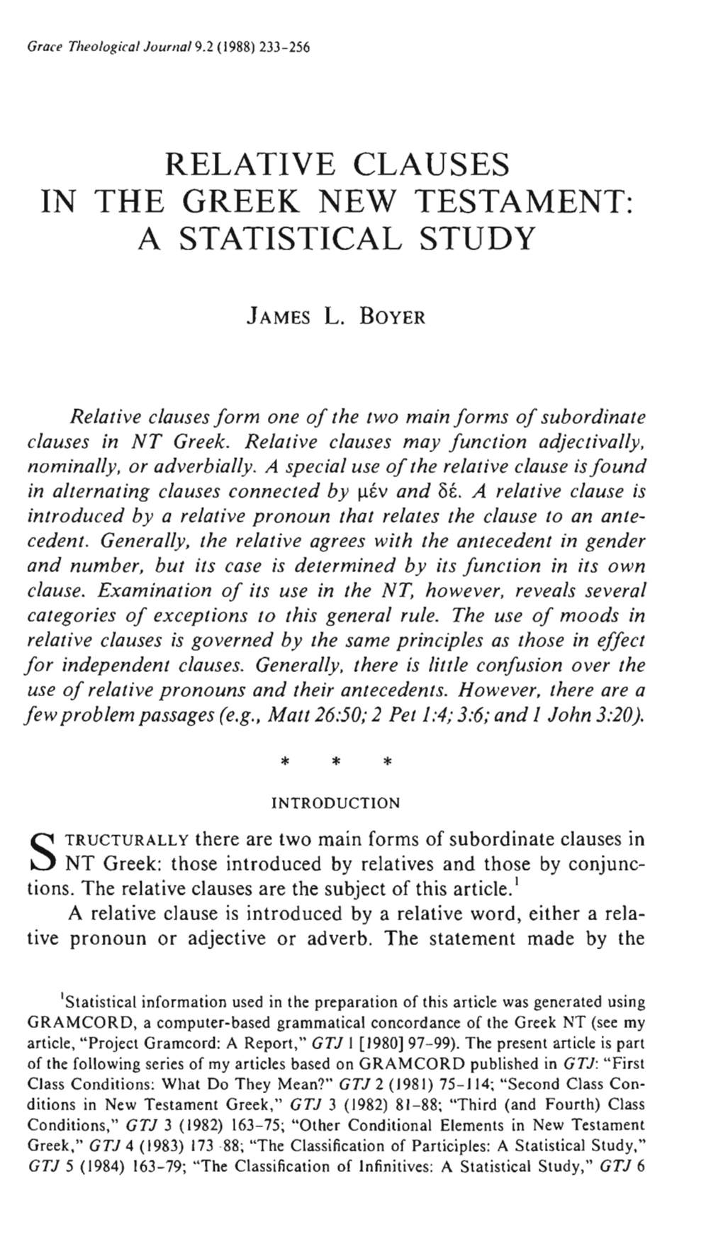 James L. Boyer, "Relative Clauses in the Greek New Testament: A