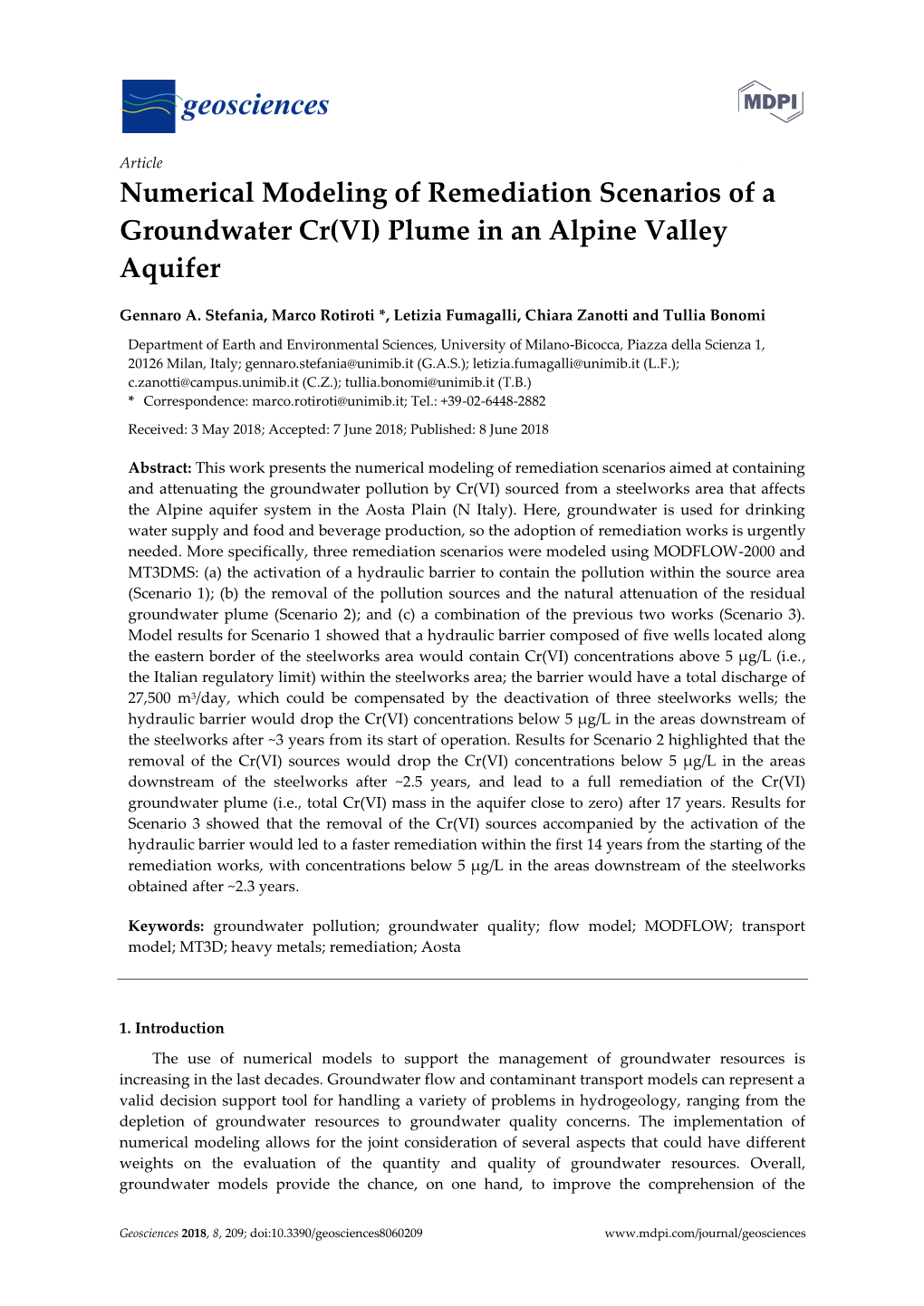 Numerical Modeling of Remediation Scenarios of a Groundwater Cr(VI) Plume in an Alpine Valley Aquifer