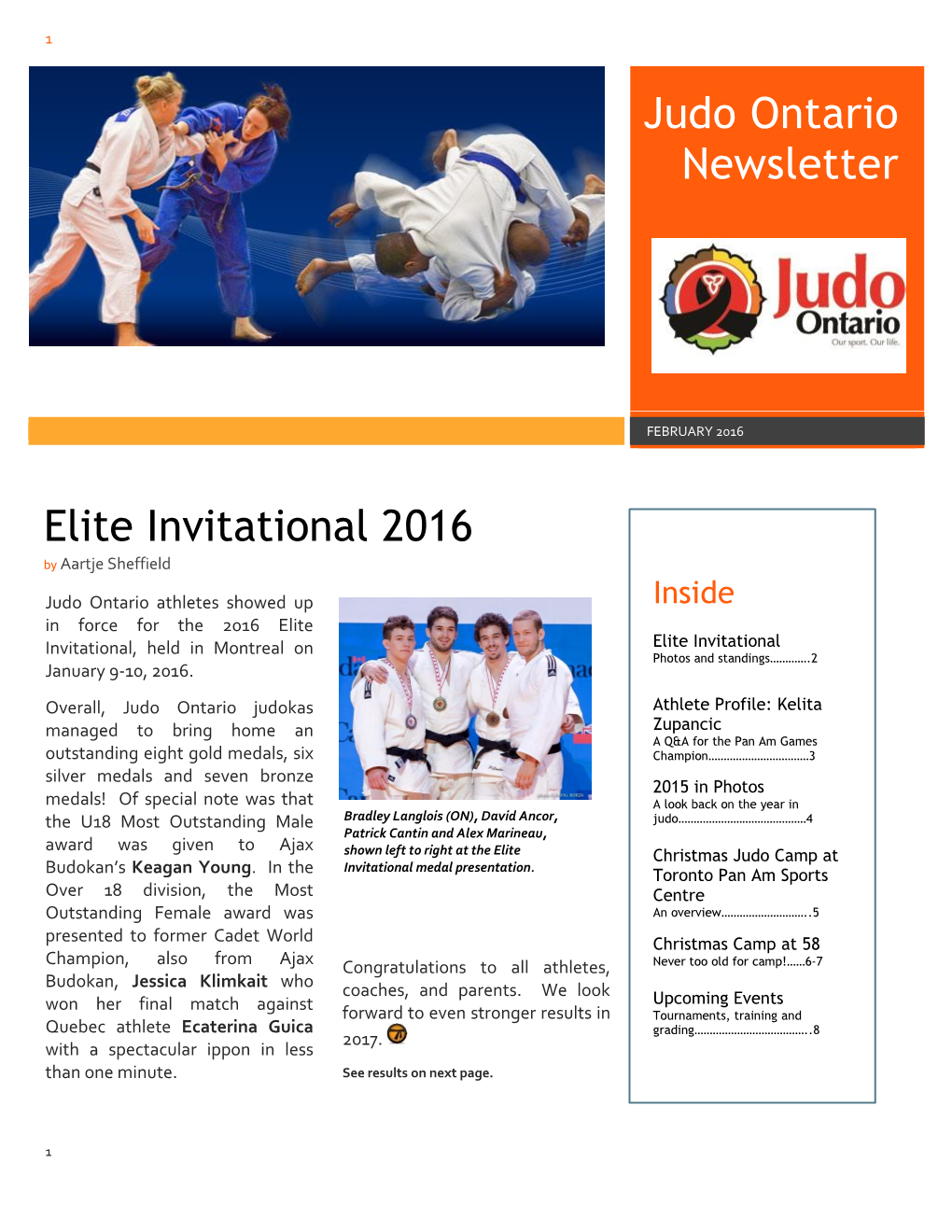 Judo Ontario Newsletter Elite Invitational 2016