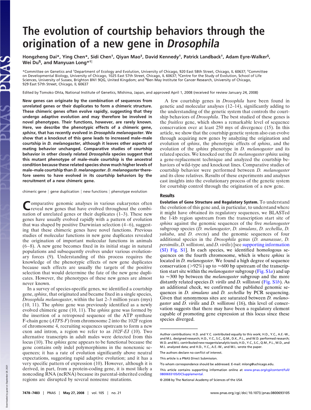 The Evolution of Courtship Behaviors Through the Origination of a New Gene in Drosophila