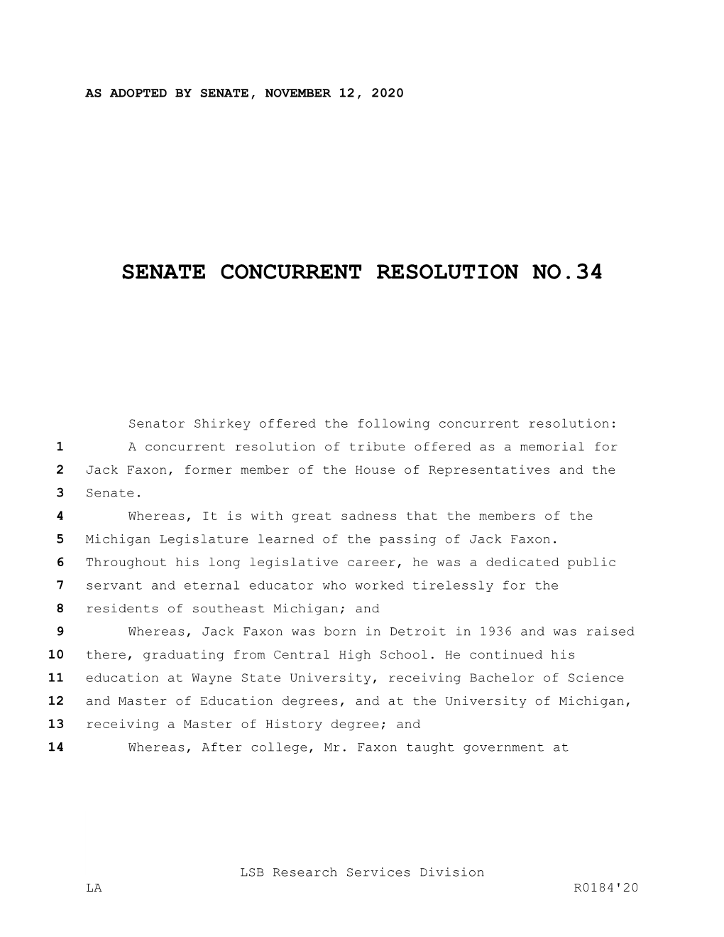 Senate Concurrent Resolution No.34