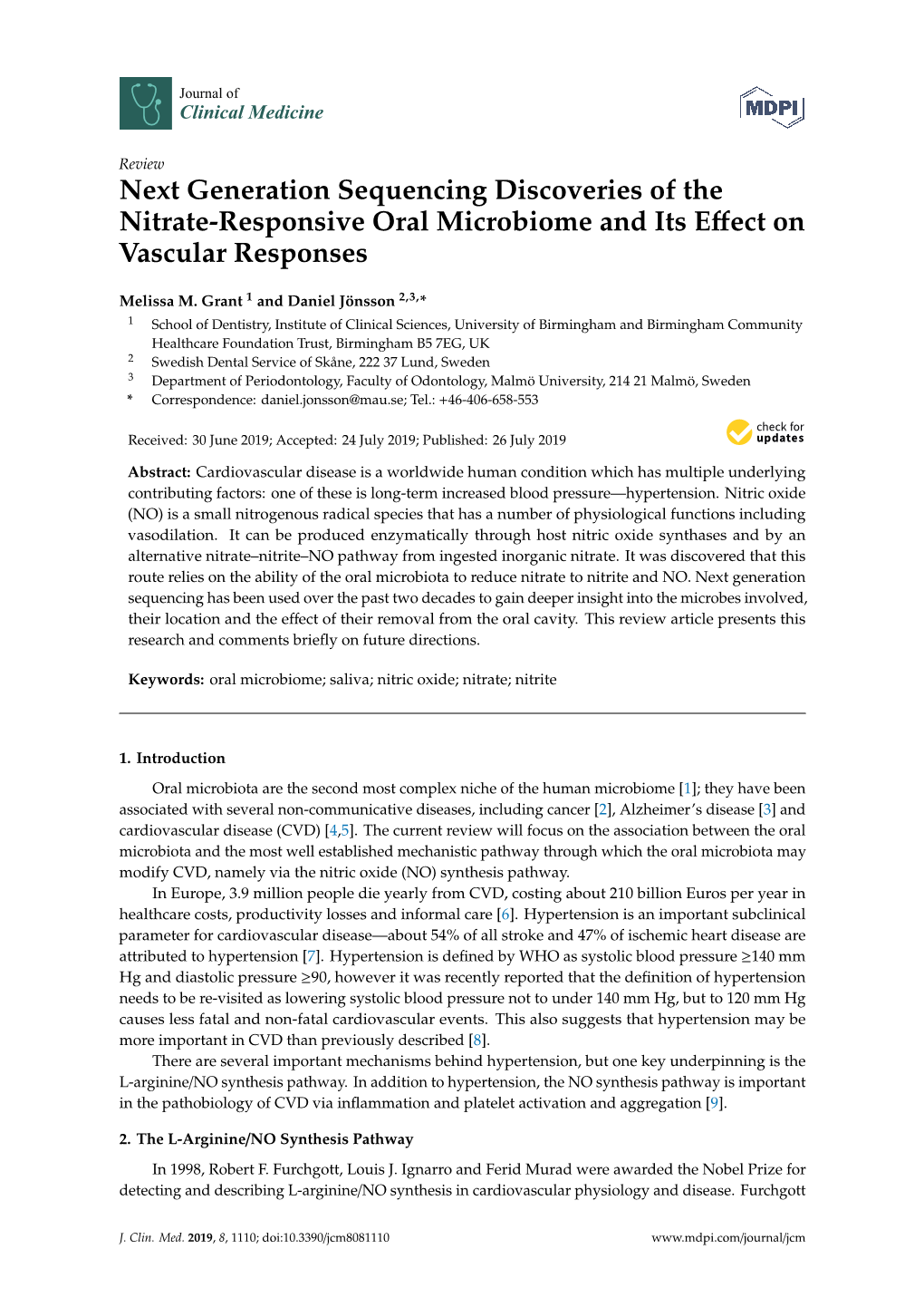 Next Generation Sequencing Discoveries of the Nitrate-Responsive Oral Microbiome and Its Eﬀect on Vascular Responses