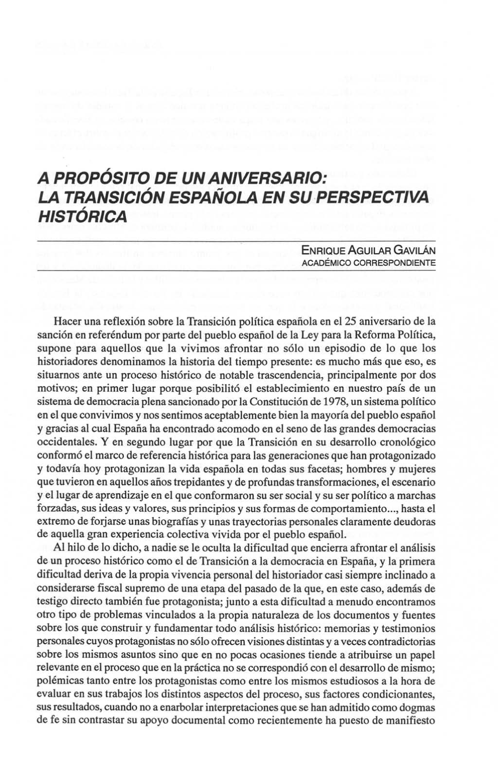 La Transición Española En Su Perspectiva Histórica