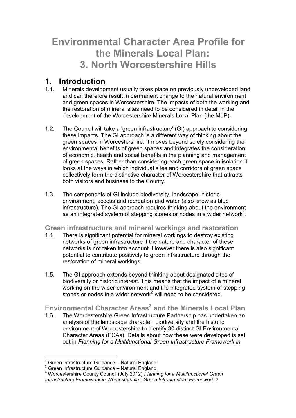 Environmental Character Area Profile for the Minerals Local Plan: 3. North Worcestershire Hills