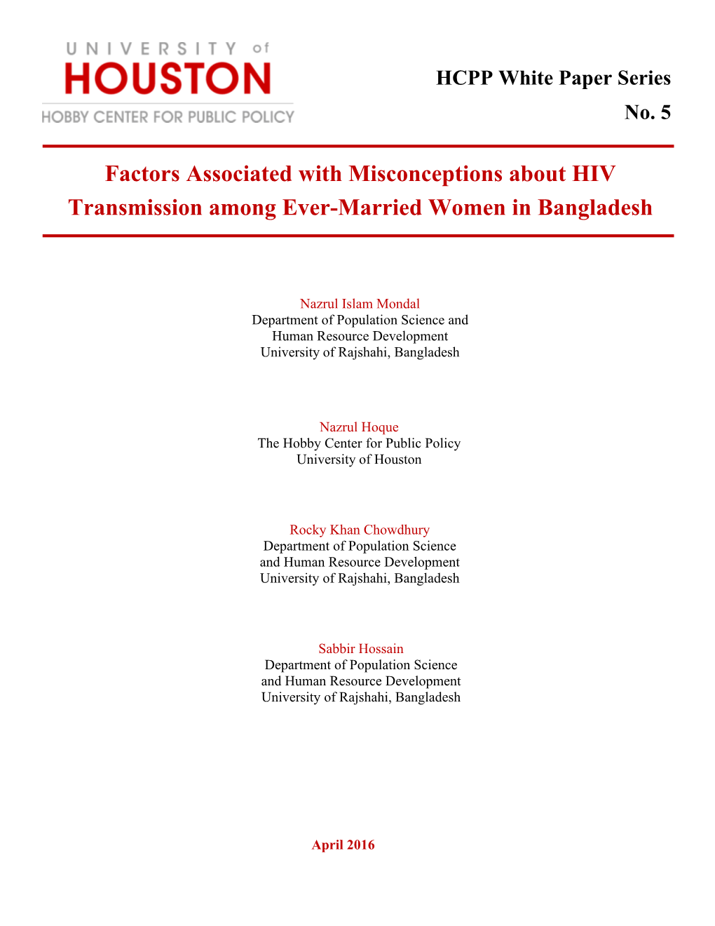 Factors Associated with Misconceptions About HIV Transmission Among Ever-Married Women in Bangladesh
