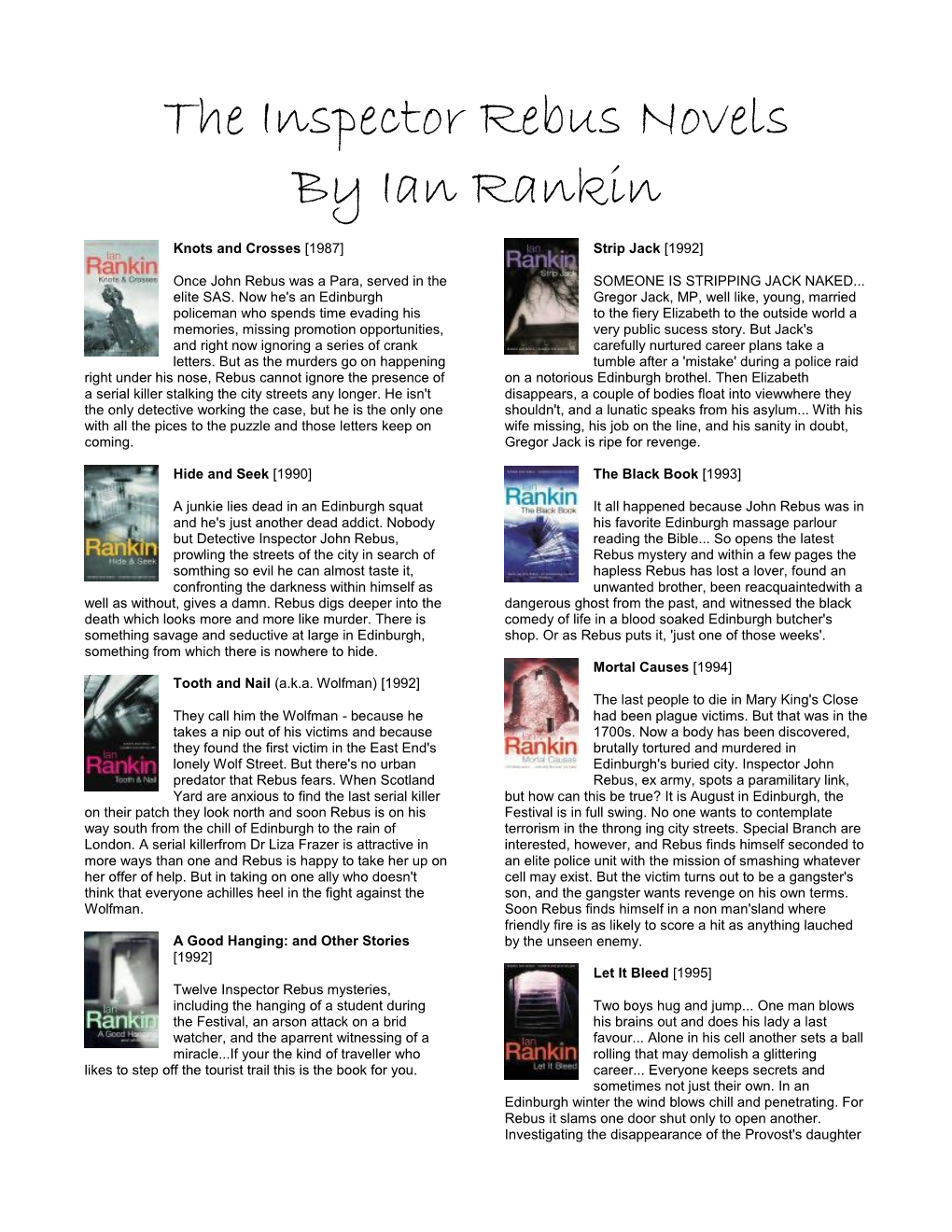 The Inspector Rebus Novels by Ian Rankin