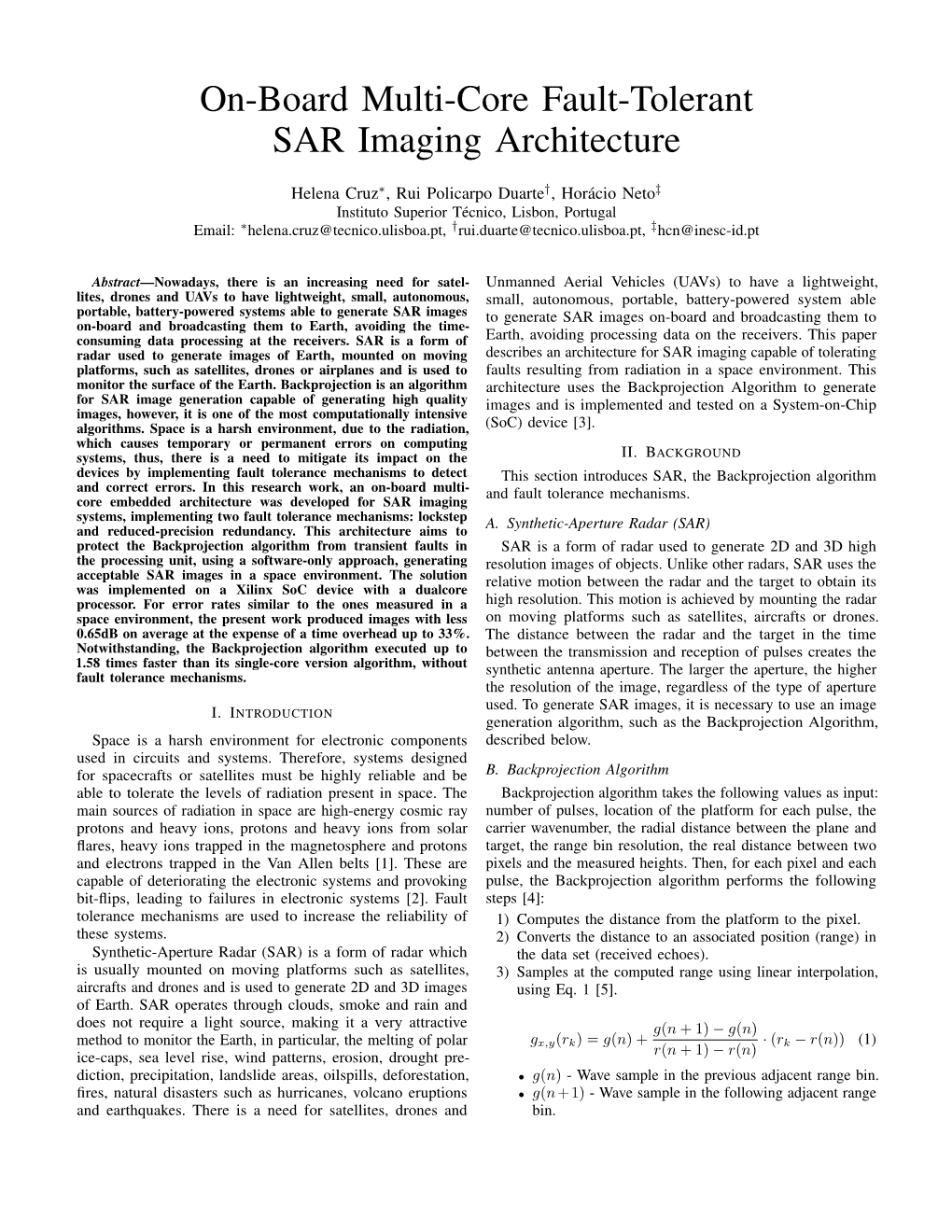 On-Board Multi-Core Fault-Tolerant SAR Imaging Architecture