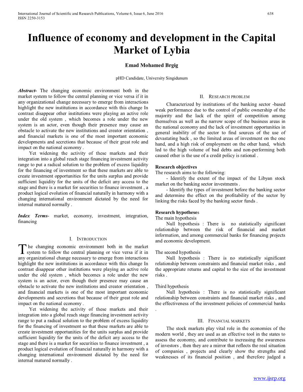 Influence of Economy and Development in the Capital Market of Lybia