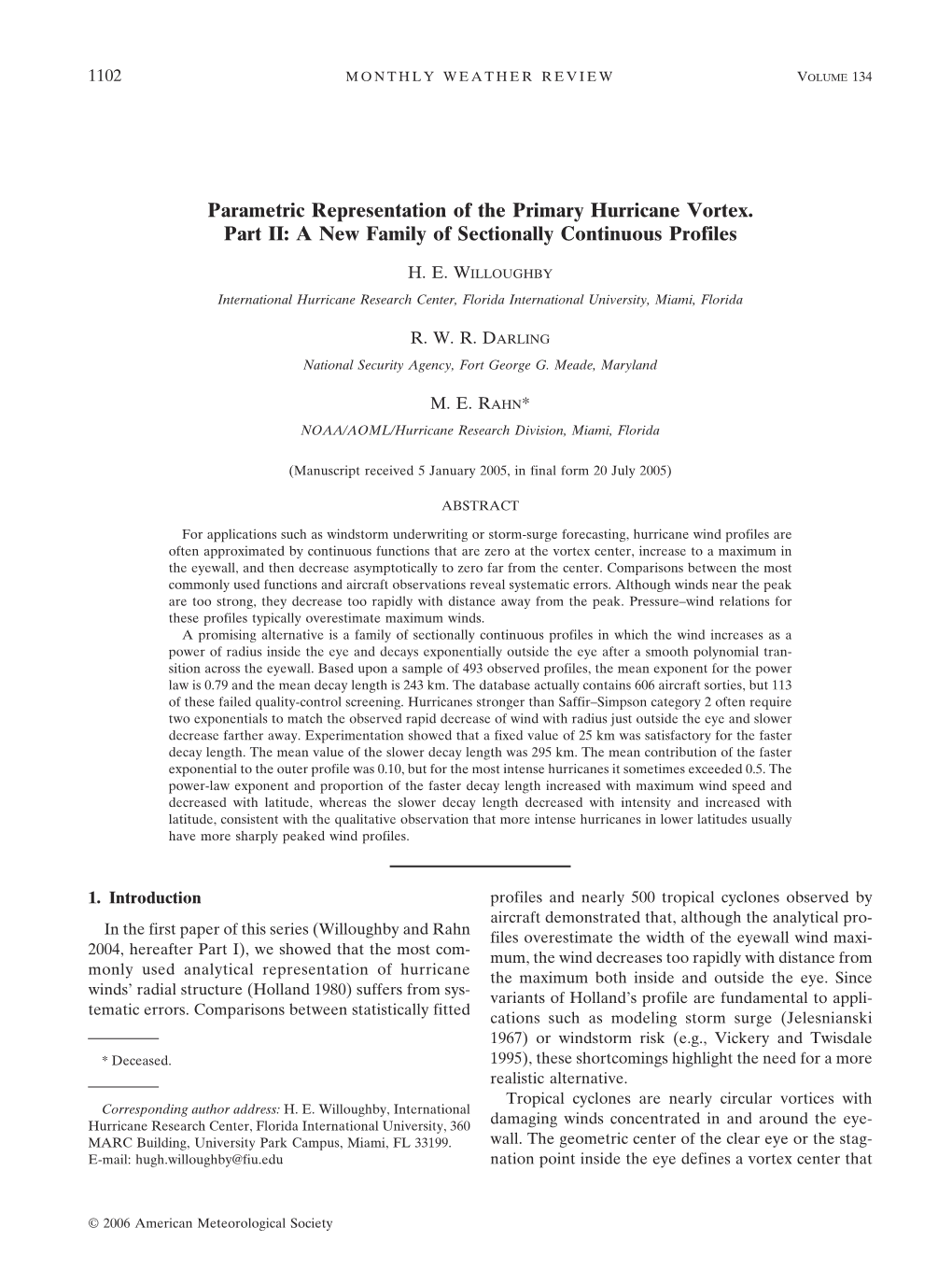 Parametric Representation of the Primary Hurricane Vortex. Part II: a New Family of Sectionally Continuous Profiles