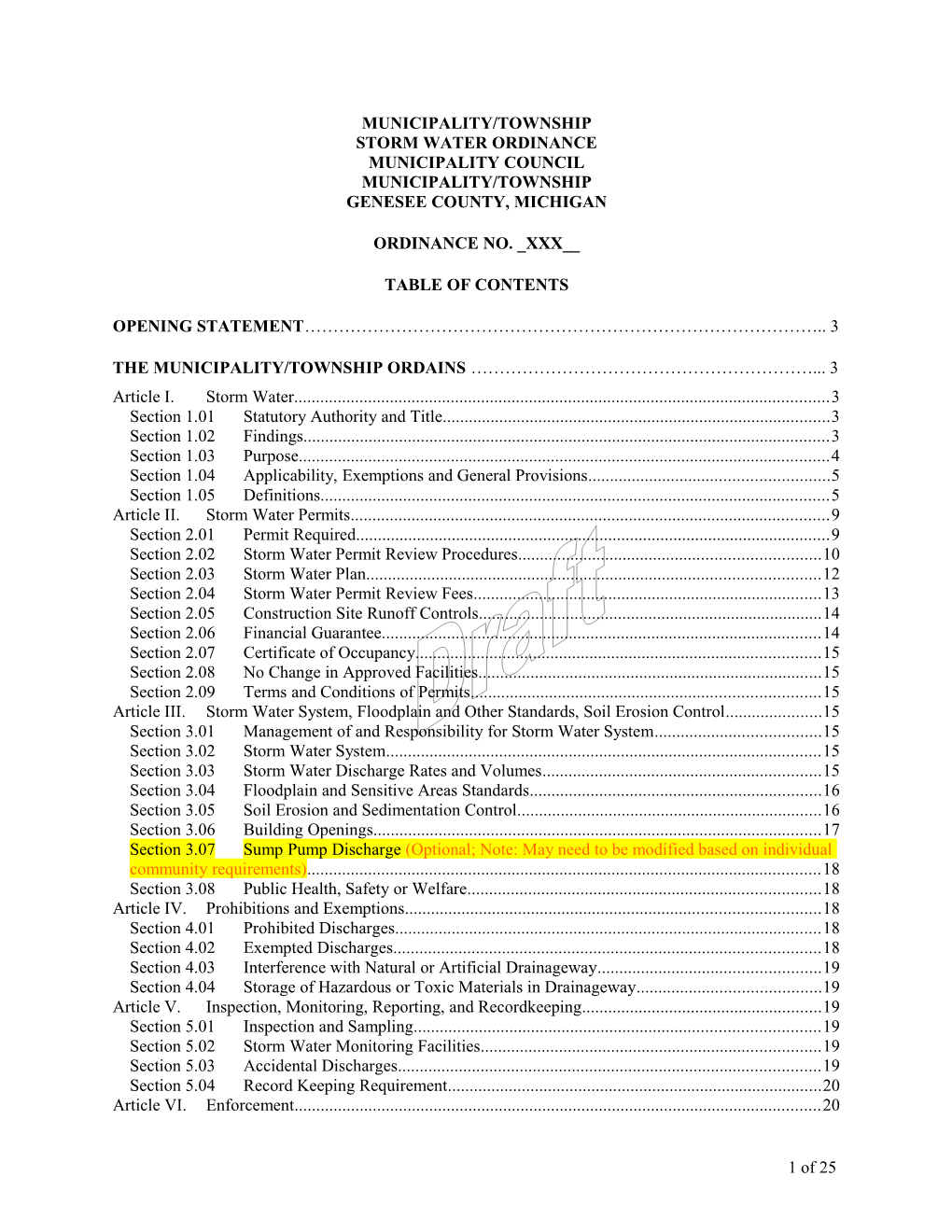 Municipality/Township Storm Water Ordinance