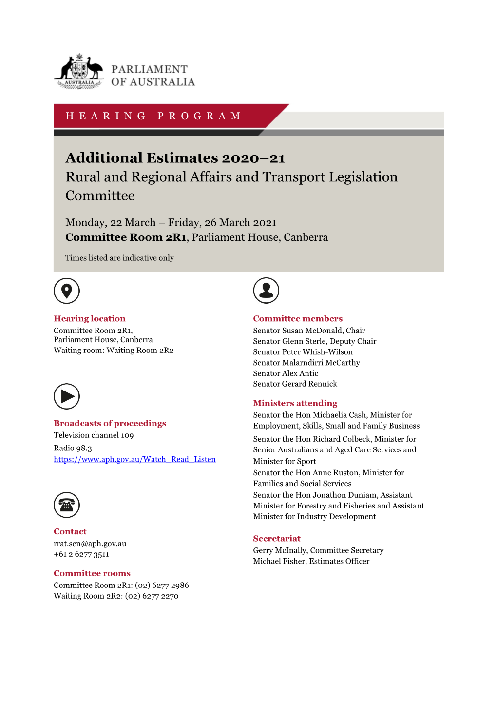 Additional Estimates 2020–21 Rural and Regional Affairs and Transport Legislation Committee