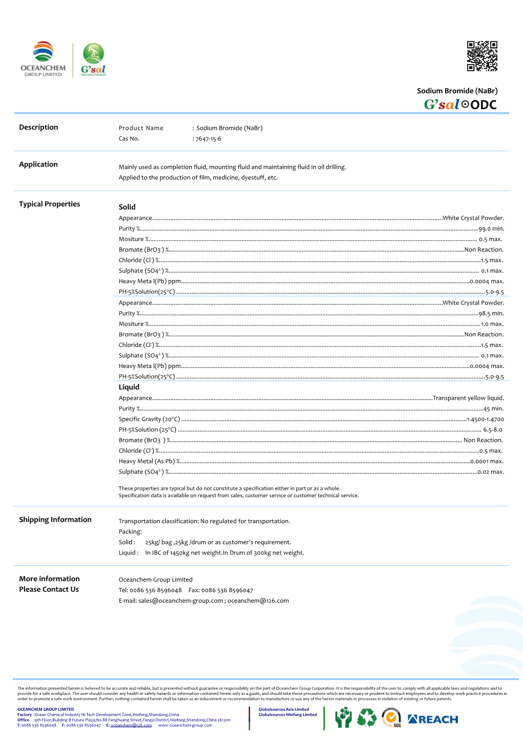 Sodium Bromide (Nabr) ODC