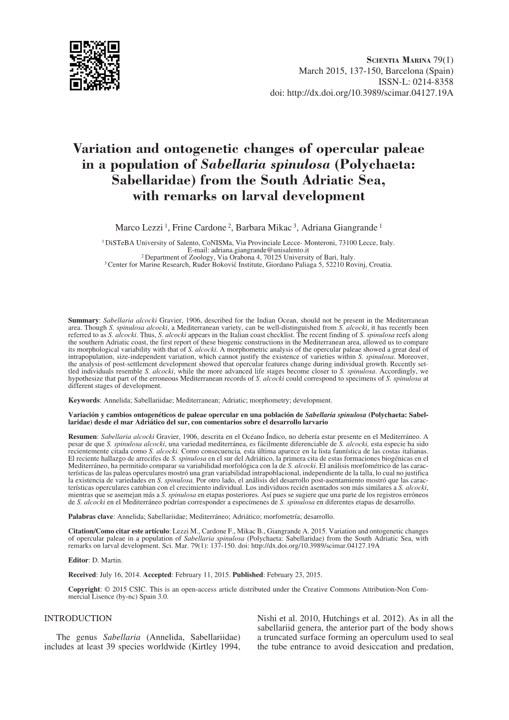 Variation and Ontogenetic Changes of Opercular Paleae in a Population Of