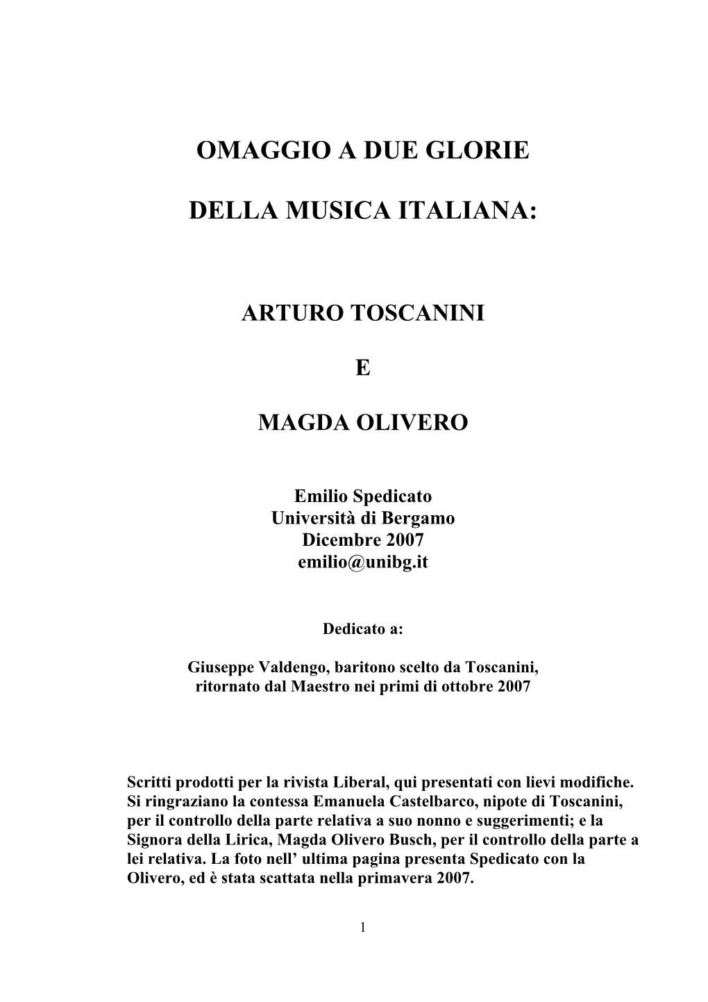 Omaggio a Due Glorie Della Musica Italiana