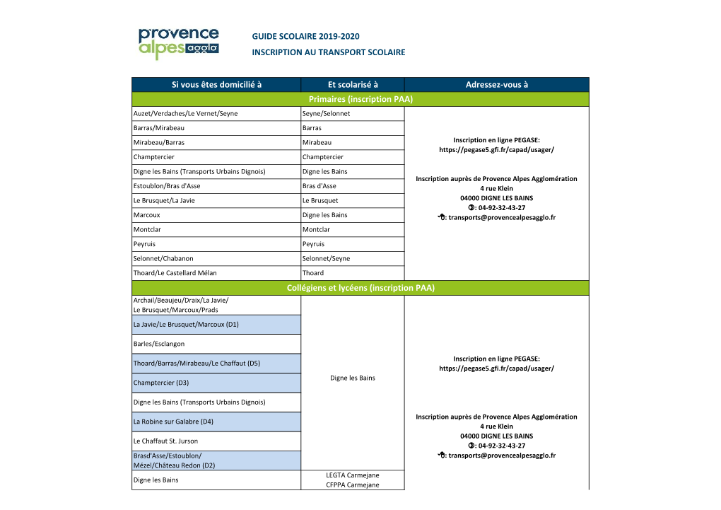 Guide Scolaire 2019-2020 Inscription Au Transport Scolaire