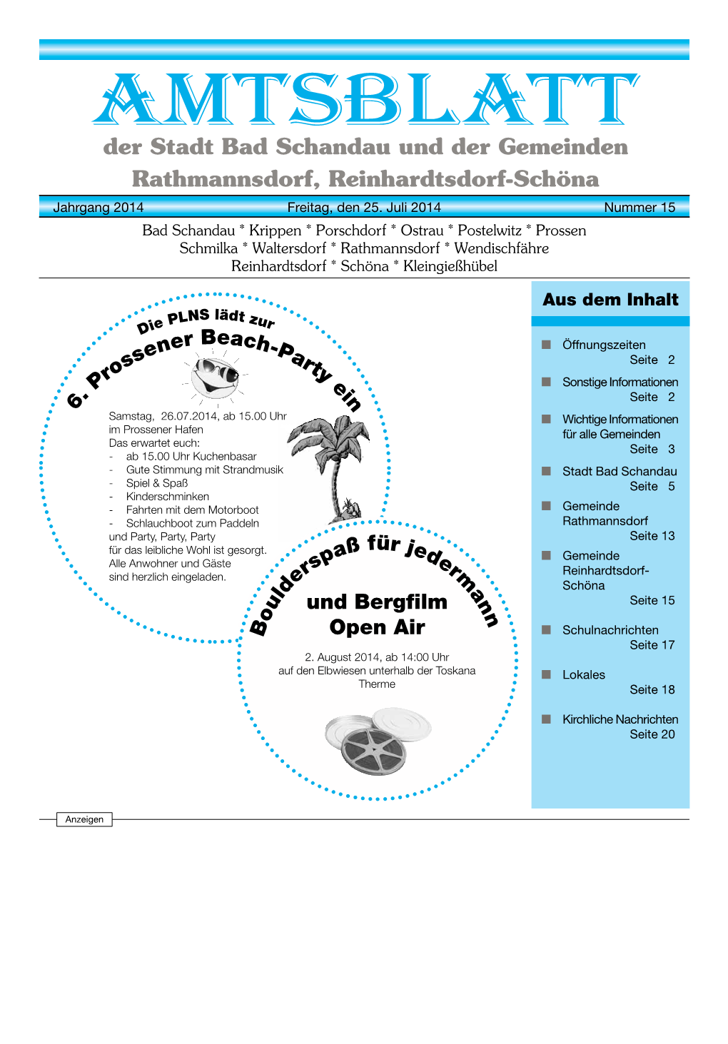 AMTSBLATT Der Stadt Bad Schandau Und Der Gemeinden Rathmannsdorf, Reinhardtsdorf-Schöna Jahrgang 2014 Freitag, Den 25