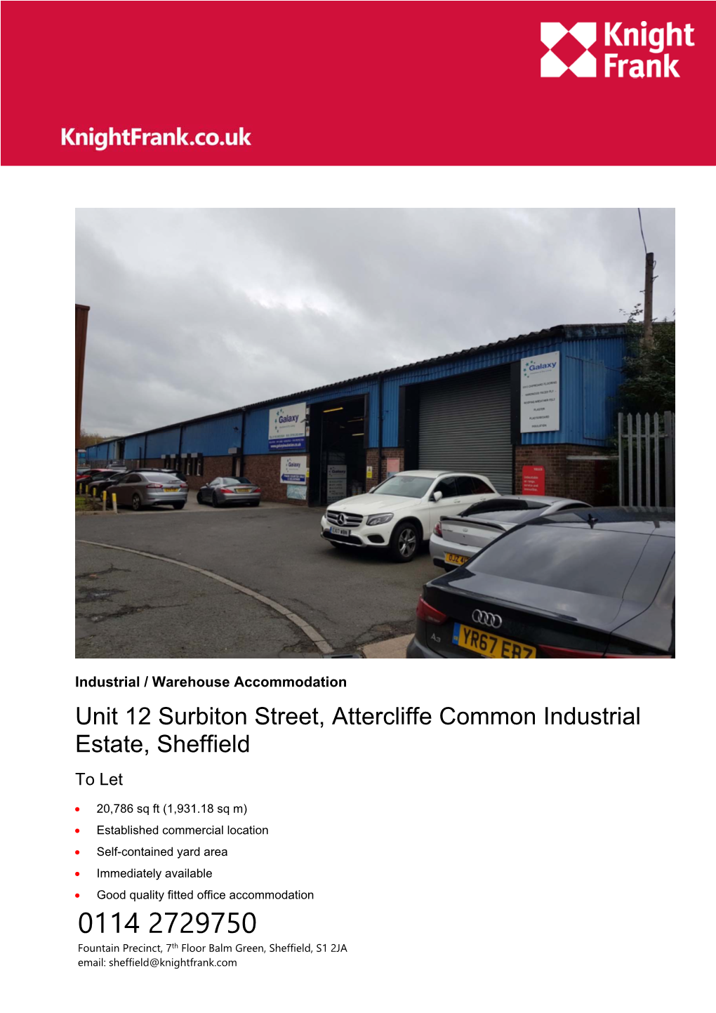 Unit 12 Surbiton Street, Attercliffe Common Industrial Estate, Sheffield to Let