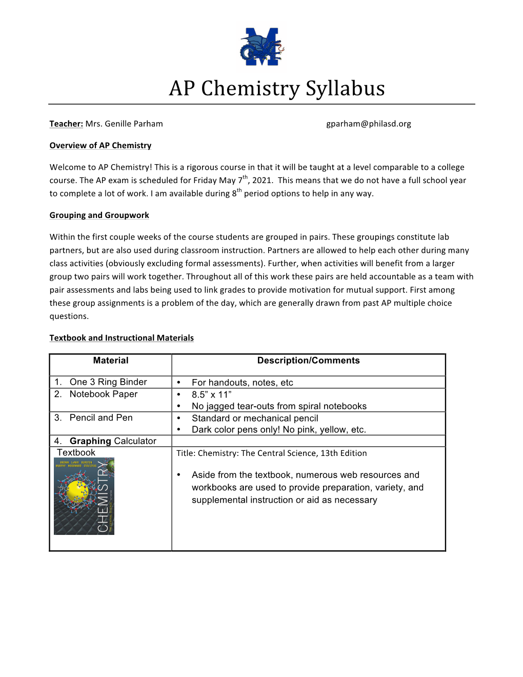 AP Chemistry Syllabus