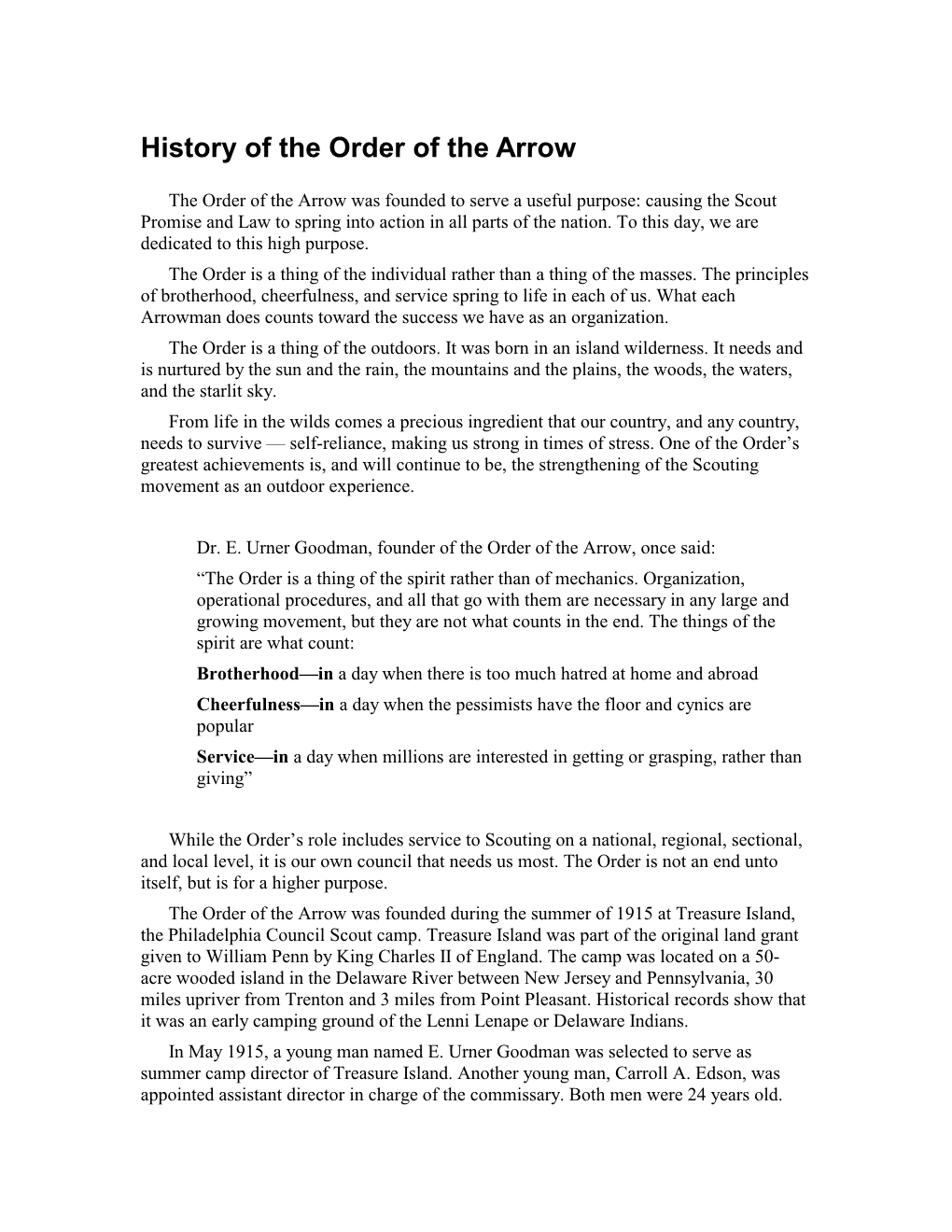History of the Order of the Arrow