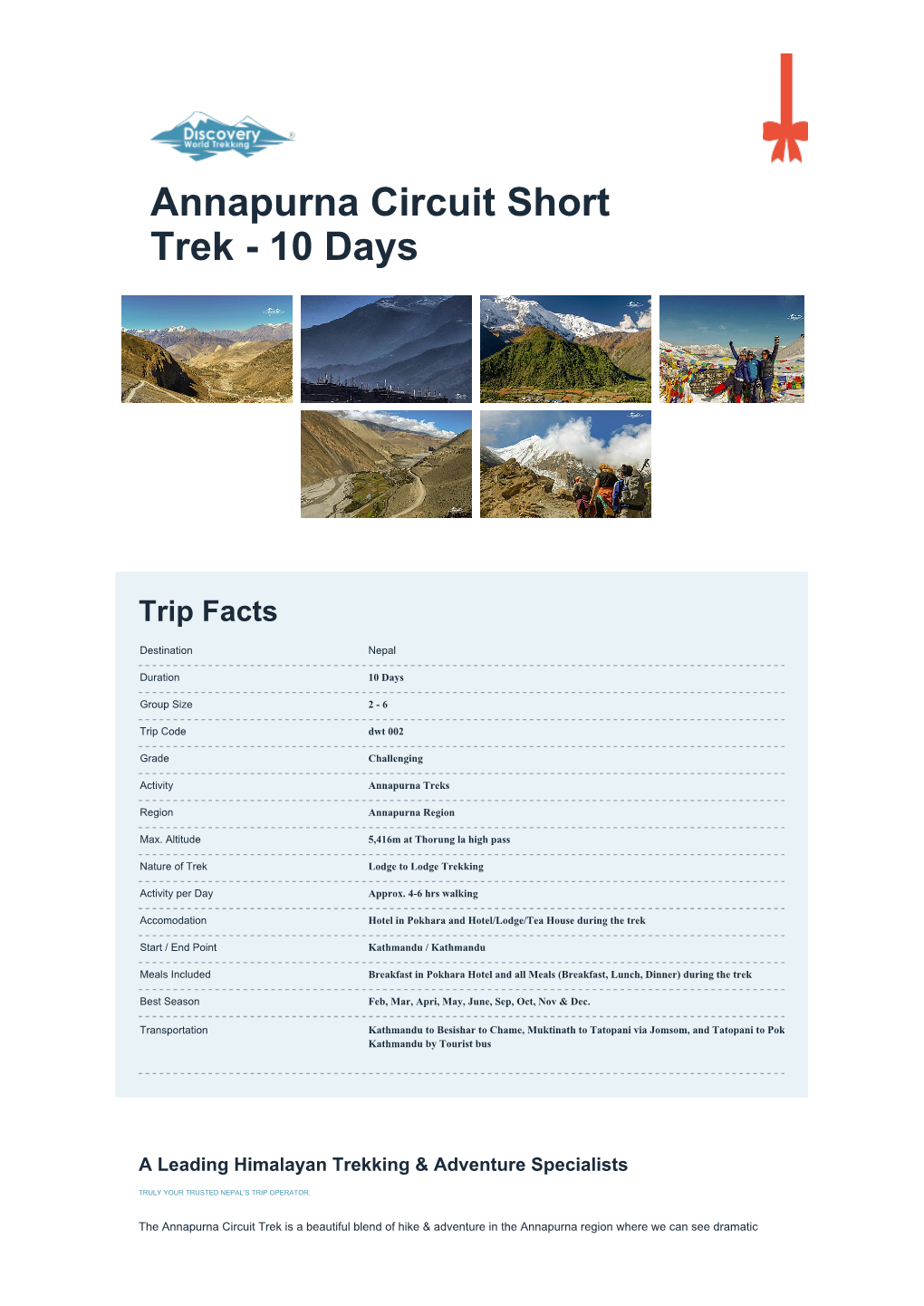 Annapurna Circuit Short Trek - 10 Days