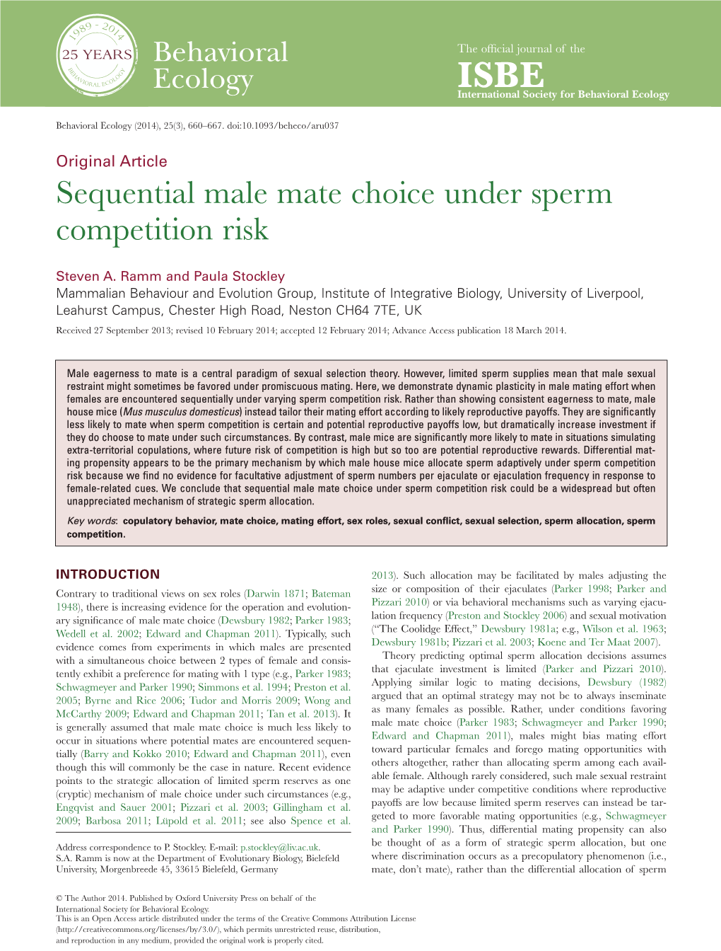 Sequential Male Mate Choice Under Sperm Competition Risk